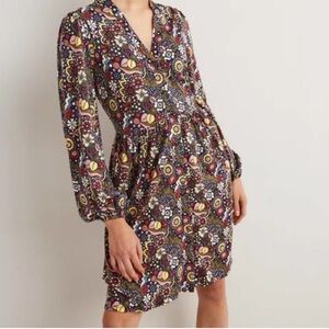Boden Long Sleeve Button Through Multicolor Floral Jersey Dress Size 16/18 L